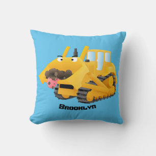 Cute funny yellow bulldozer cartoon character  cushion