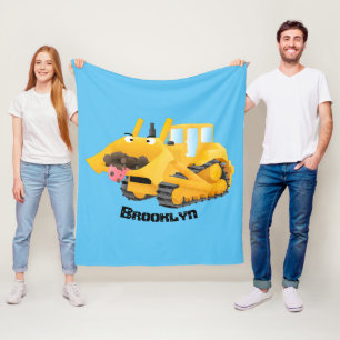 Cute funny yellow bulldozer cartoon character fleece blanket