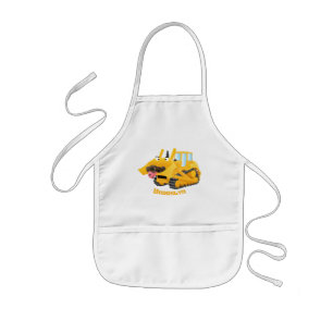 Cute funny yellow bulldozer cartoon character kids apron