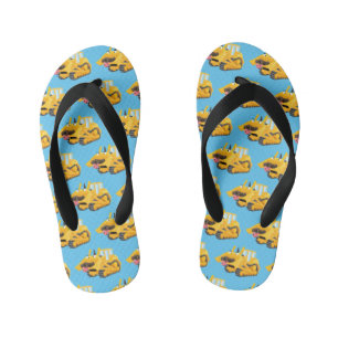Cute funny yellow bulldozer cartoon character kid's thongs
