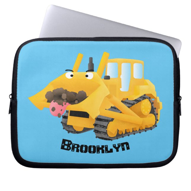 Cute funny yellow bulldozer cartoon character  laptop sleeve (Front)