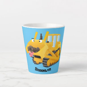 Cute funny yellow bulldozer cartoon character latte mug