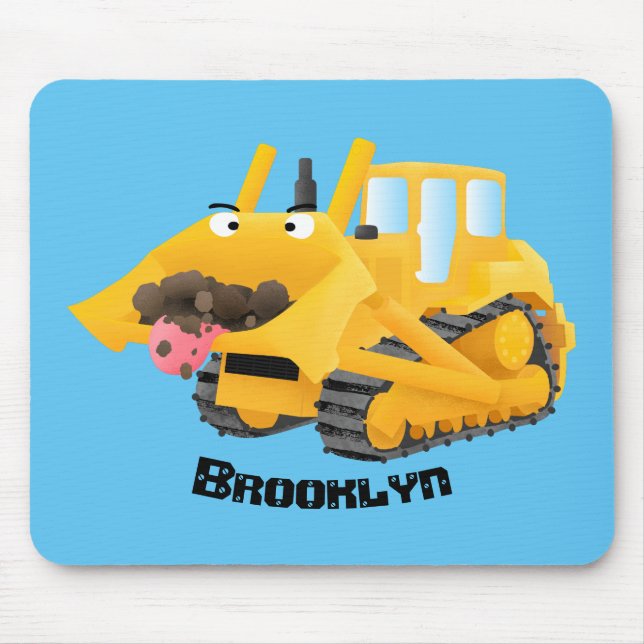 Cute funny yellow bulldozer cartoon character  mouse pad (Front)