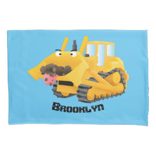 Cute funny yellow bulldozer cartoon character pillowcase