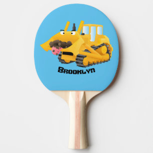 Cute funny yellow bulldozer cartoon character ping pong paddle