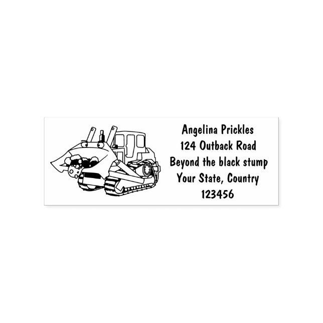 Cute funny yellow bulldozer cartoon character rubber stamp (Imprint)