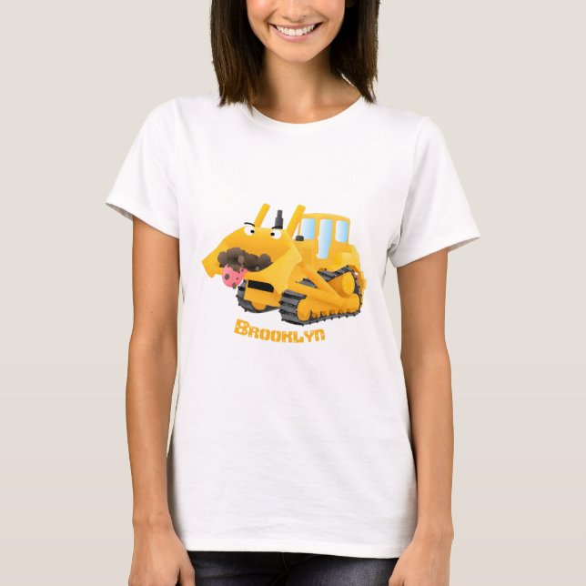 Cute funny yellow bulldozer cartoon character  T-Shirt (Front)