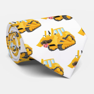 Cute funny yellow bulldozer cartoon character tie
