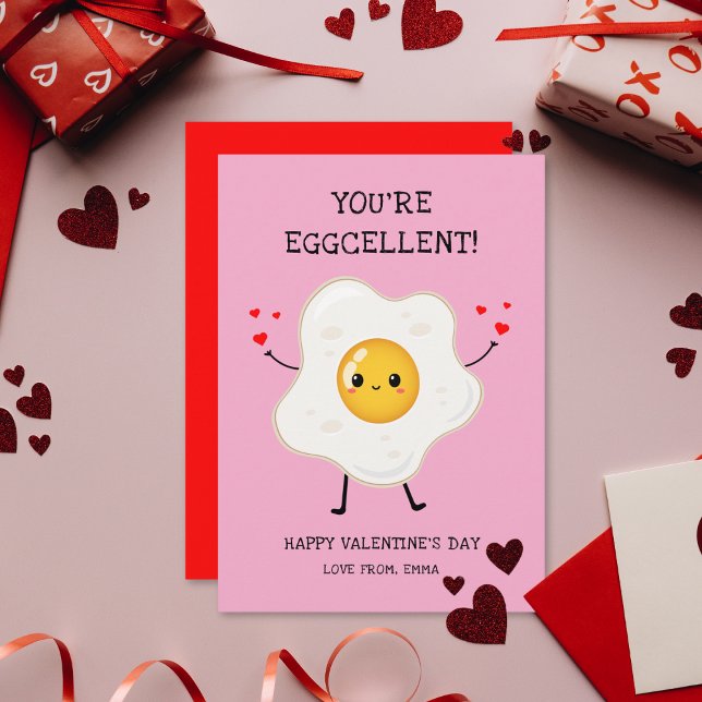 Cute Funny You're Eggcellent Happy Valentine's Day Holiday Card (Creator Uploaded)