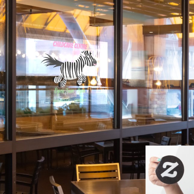 Cute funny zebra running cartoon illustration (Restaurant Window)