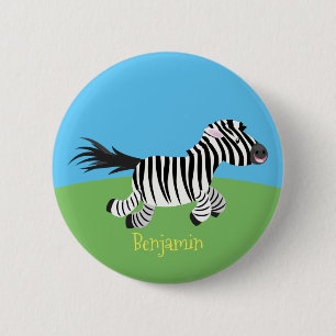 Cute funny zebra running cartoon illustration 6 cm round badge