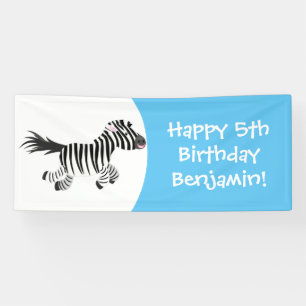 Cute funny zebra running cartoon illustration banner