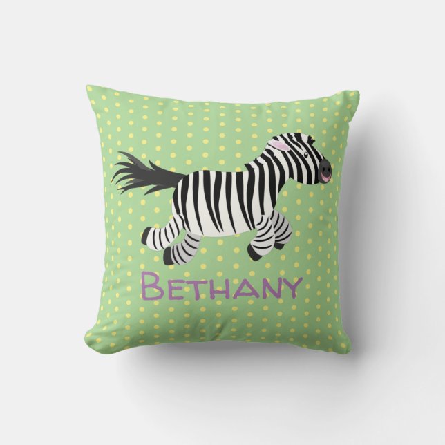 Cute funny zebra running cartoon illustration cushion (Front)