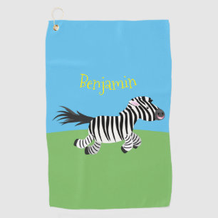 Cute funny zebra running cartoon illustration  golf towel
