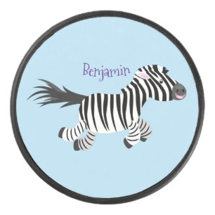 Cute funny zebra running cartoon illustration hockey puck