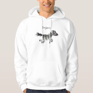 Cute funny zebra running cartoon illustration hoodie