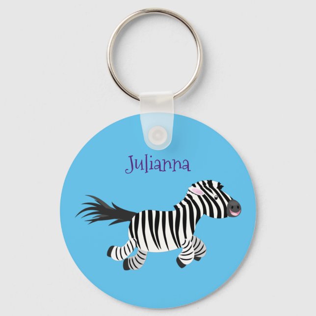 Cute funny zebra running cartoon illustration key ring (Front)