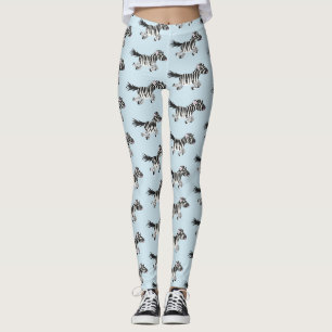 Cute funny zebra running cartoon illustration leggings