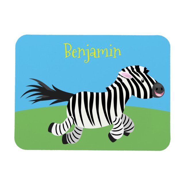Cute funny zebra running cartoon illustration magnet (Horizontal)