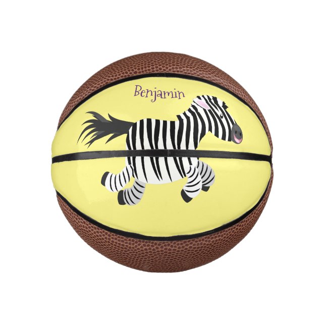 Cute funny zebra running cartoon illustration mini basketball (Front)