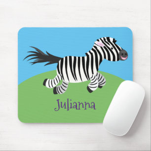 Cute funny zebra running cartoon illustration mouse pad