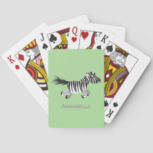 Cute funny zebra running cartoon illustration playing cards