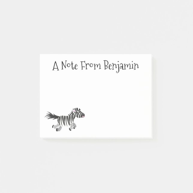 Cute funny zebra running cartoon illustration post-it notes (Front)
