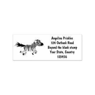Cute funny zebra running cartoon illustration rubber stamp