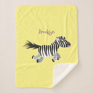 Cute funny zebra running cartoon illustration sherpa blanket