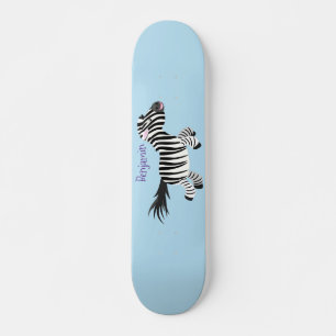 Cute funny zebra running cartoon illustration skateboard