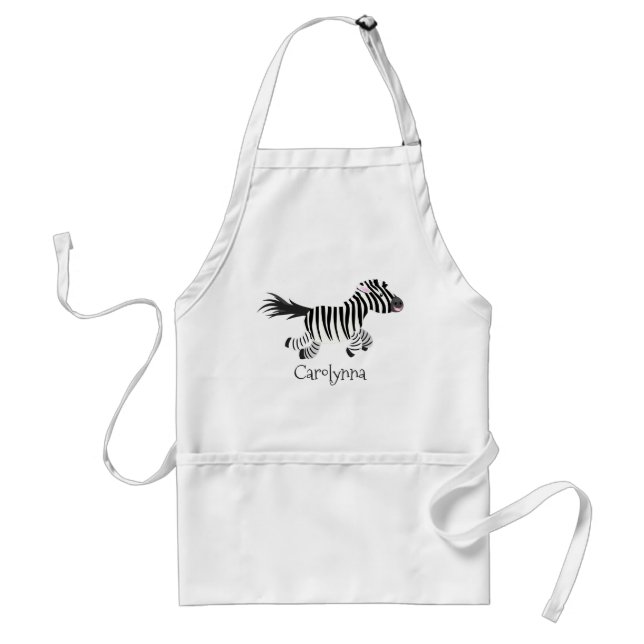 Cute funny zebra running cartoon illustration standard apron (Front)
