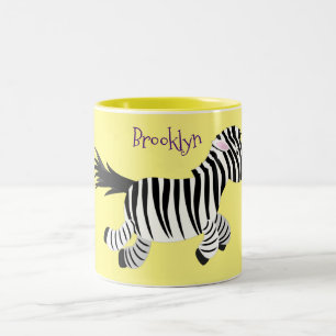 Cute funny zebra running cartoon illustration Two-Tone coffee mug