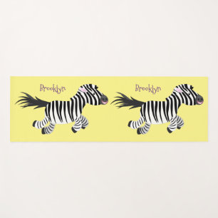Cute funny zebra running cartoon illustration yoga mat