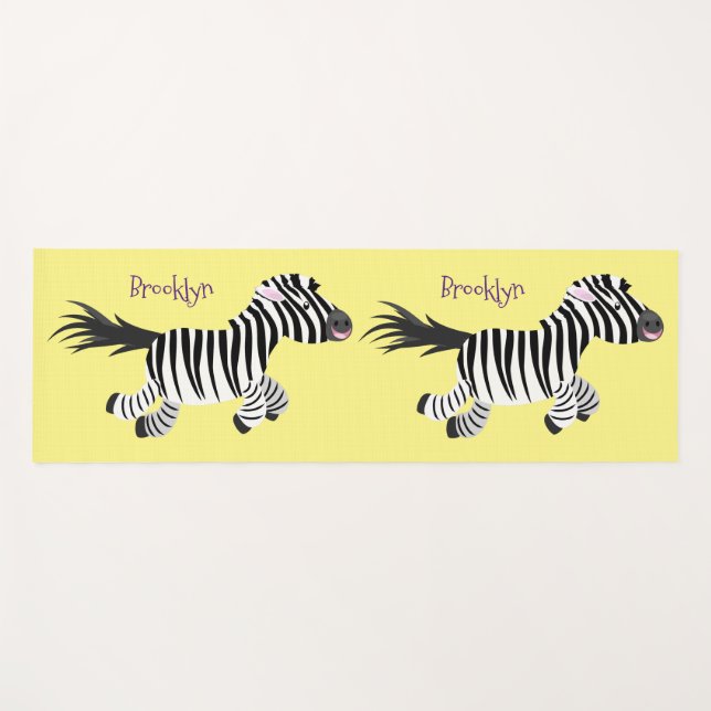 Cute funny zebra running cartoon illustration yoga mat (Front (Horizontal))