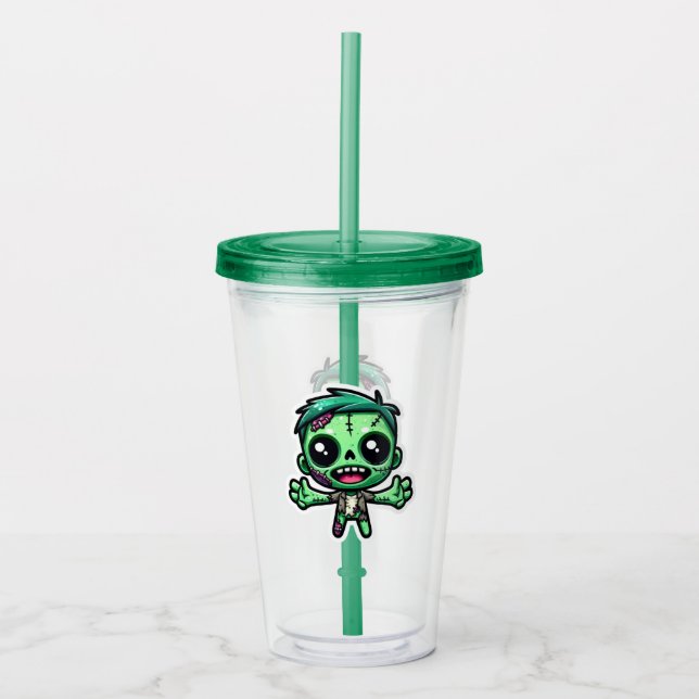 Cute, funny zombie acrylic tumbler (Front)