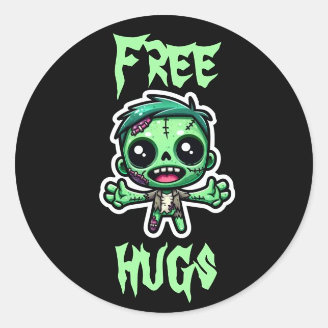 Cute, funny zombie classic round sticker (Front)