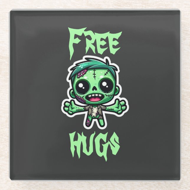 Cute, funny zombie glass coaster (Front)