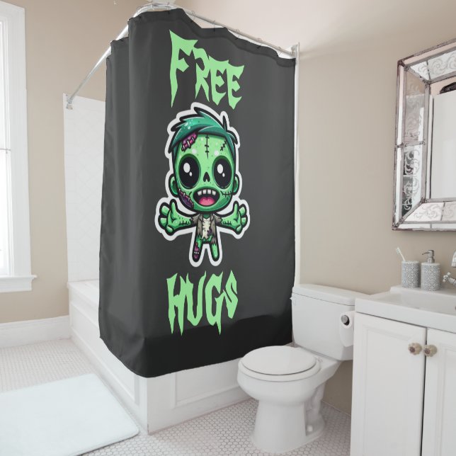 Cute, funny zombie shower curtain (In Situ)