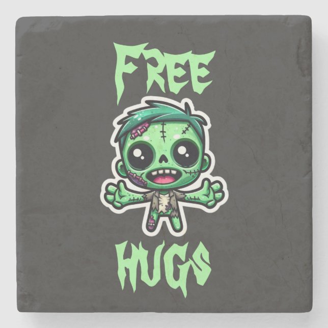 Cute, funny zombie stone coaster (Front)