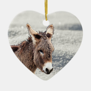 Cute Furry Donkey in Snow Ceramic Tree Decoration