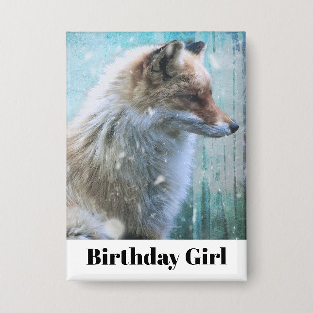 Cute Furry Fox on Blue Grunge Back Birthday Girl (Front)