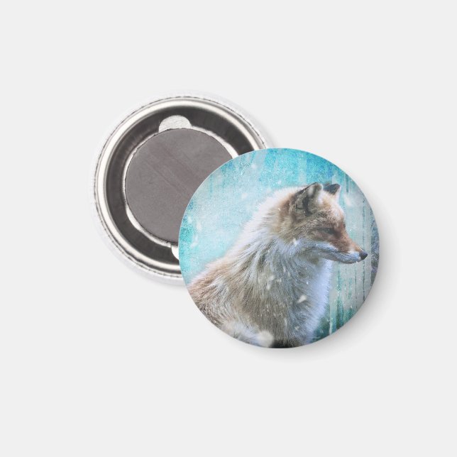 Cute Furry Fox on Blue Grunge Background Magnet (Front/Back)