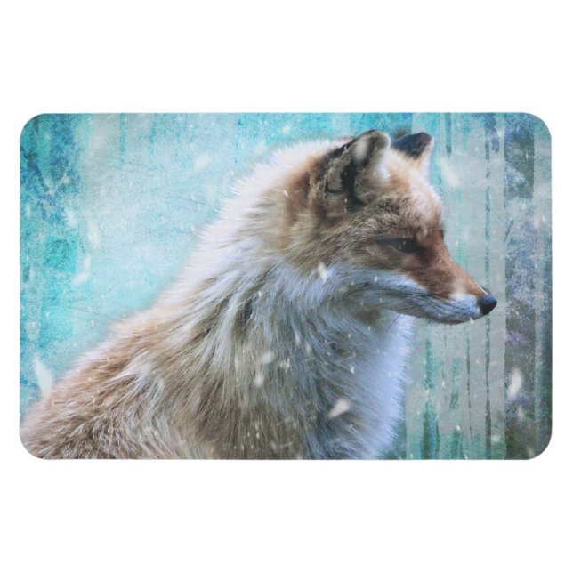 Cute Furry Fox on Blue Grunge Background Magnet (Horizontal)