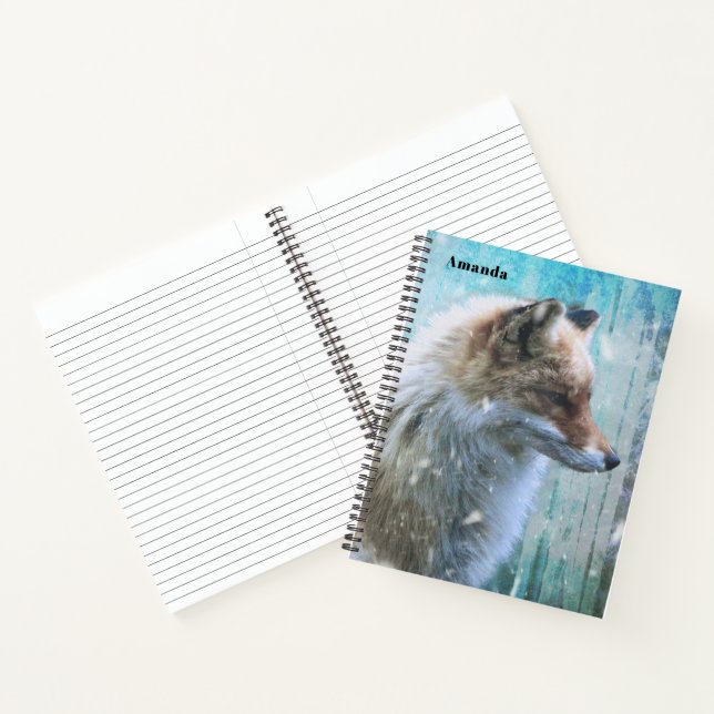 Cute Furry Fox on Blue Grunge Background Notebook (Inside)