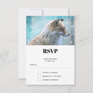 Cute Furry Fox on Blue Grunge Background RSVP Card