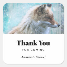 Cute Furry Fox on Blue Grunge Background Thank You