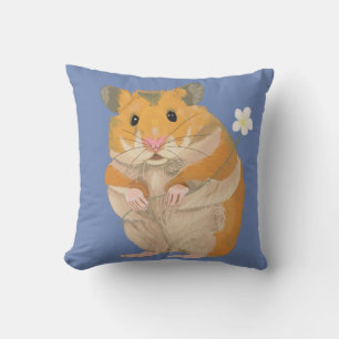 Cute Furry Hamster Holding a Flower Cushion