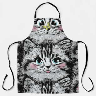 Cute furry kitten face seamless pattern. Illustrat Apron