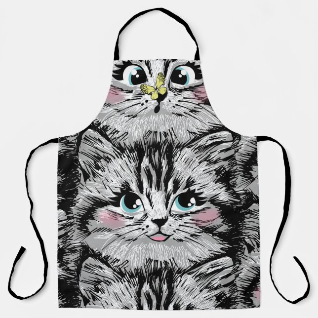 Cute furry kitten face seamless pattern. Illustrat Apron (Front)