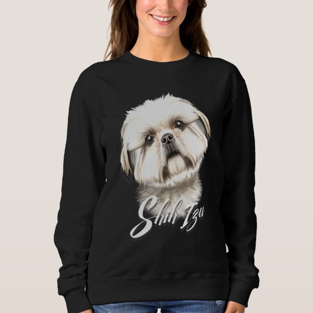 Cute Furry Shih Tzu Dog Serious Face Sweatshirt (Front)